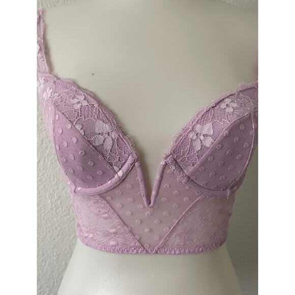 Victoria's Secret Bra Bustier Plunge Lace Polka Dot Lingerie - Picture 2 of 14